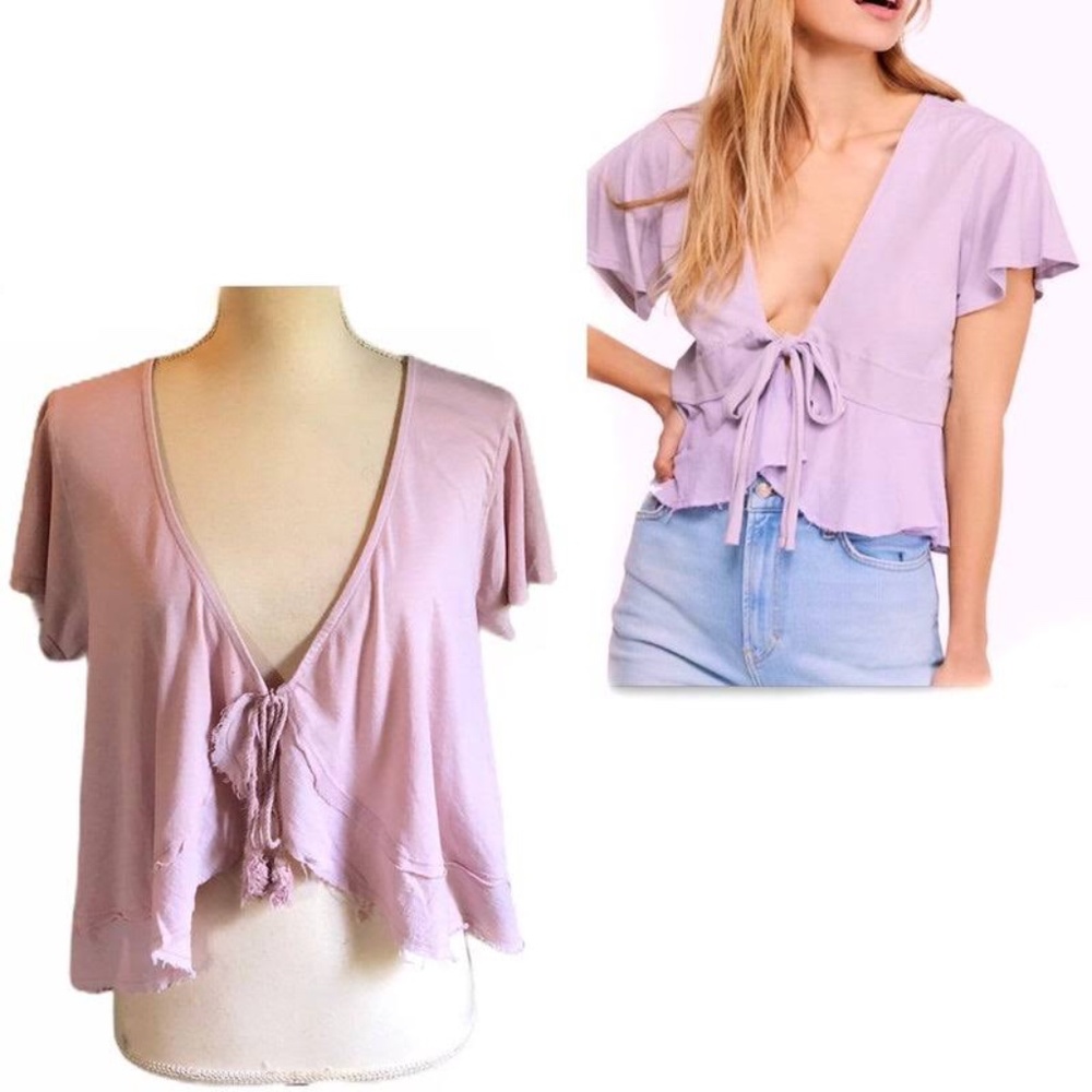 Free People Knot me tee in lilac sz XS NWT $58R - Picture 3 of 5